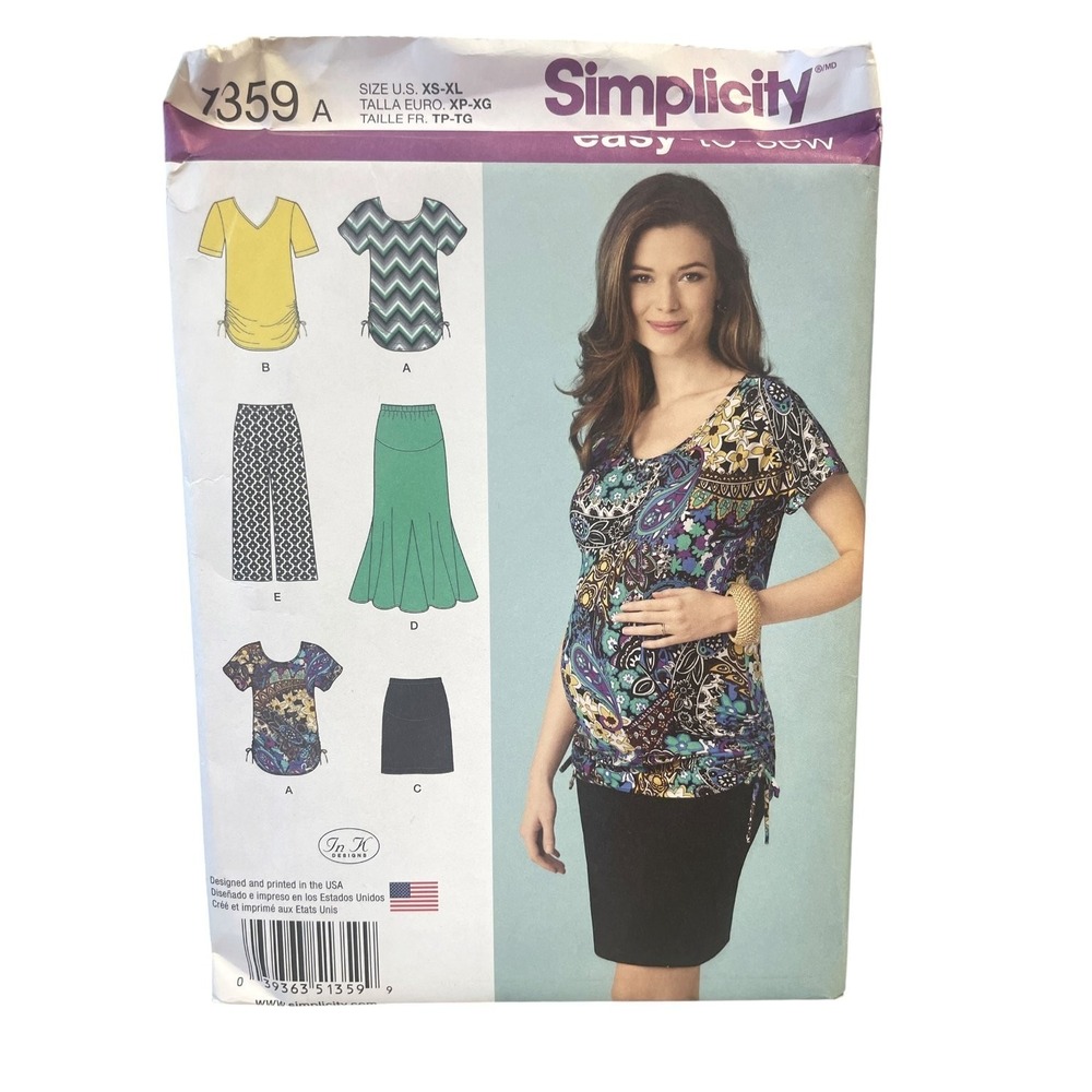 Simplicity 7359 Maternity Knit Top Skirt Pants XS-XL Modern Easy-to-Sew